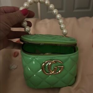 Green Quilted Bag with Pearl Handle